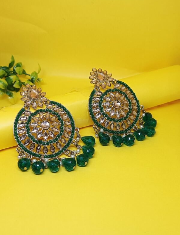 Vibrant Ruby Chandbali Earring (Green)