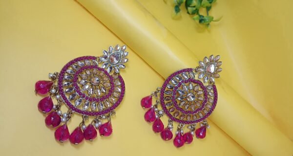 Vibrant Ruby Chandbali Earring (Pink)