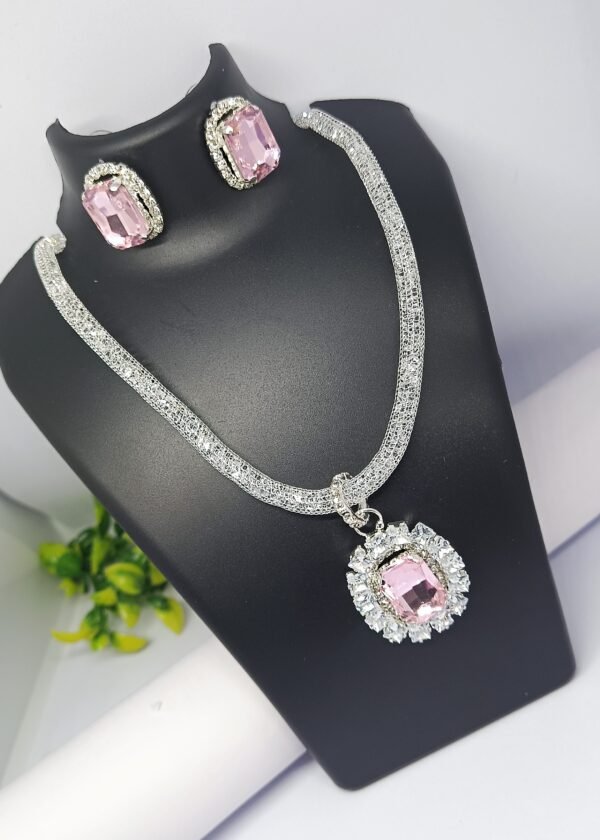 Royal crystal Radiance Necklace & Earring Set  (Pink)