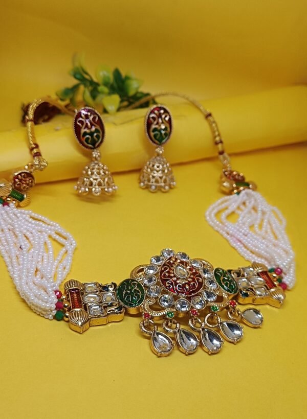 Temple Necklace with Earring Set (White Stone)