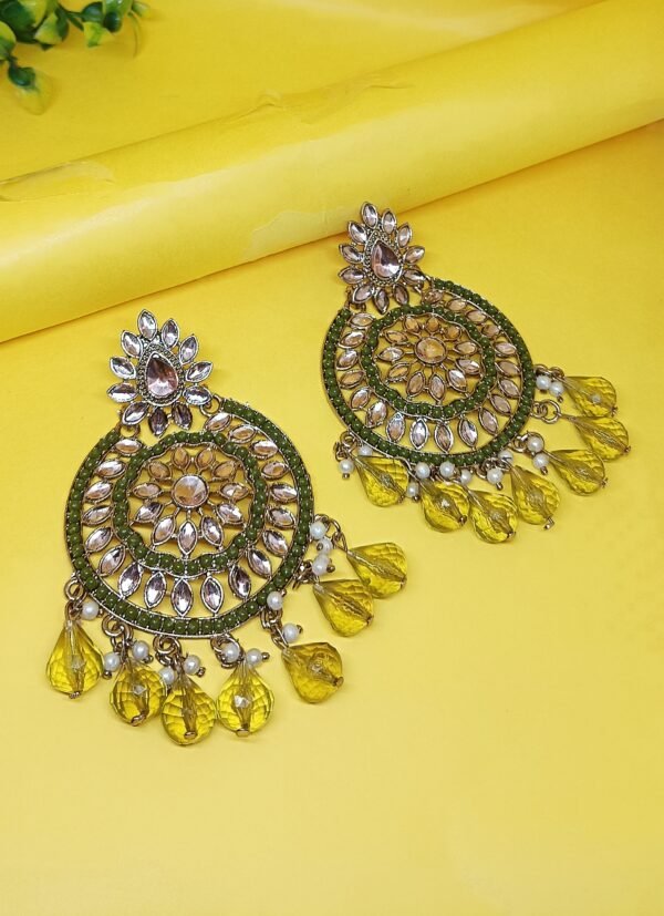 Vibrant Ruby Chandbali Earring (Parrot Green)