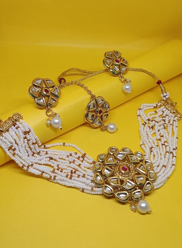 Rajasthani Kundan Choker Necklace with Earring and Tikka